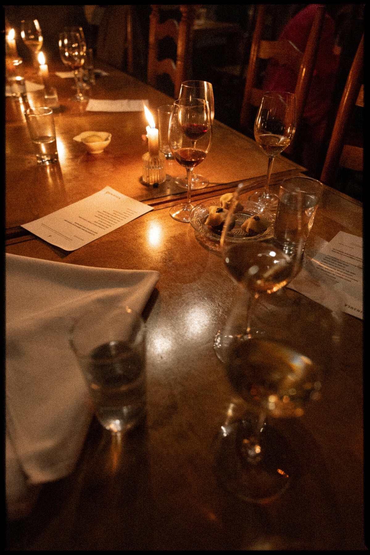 Wedding reception table in candle light shot in New York City.