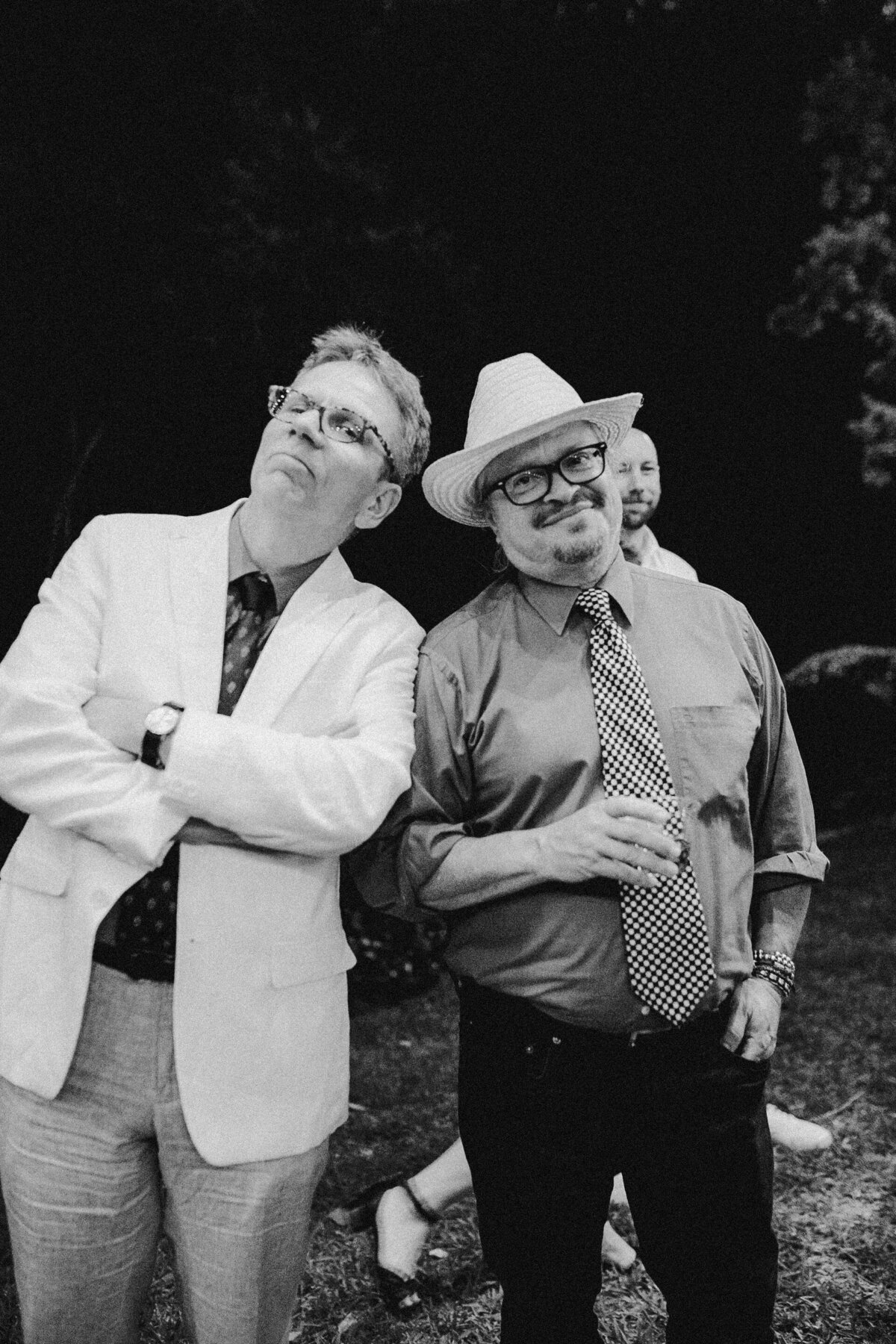 Two men at at Umlauf Sculpture Garden wedding, Austin