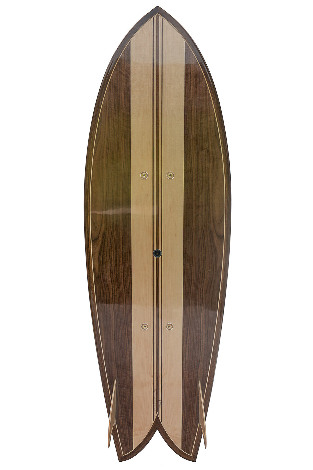 Wooden Surfboard. Fish Bottom.