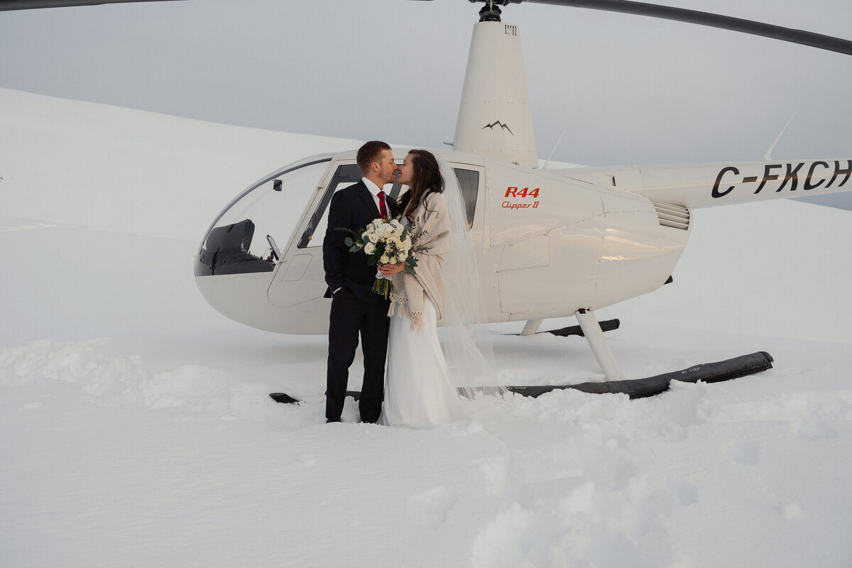 Bride and Groom during their sunrise helicopter and boat elopement in the Comox Valley by Latitude 49 Photography