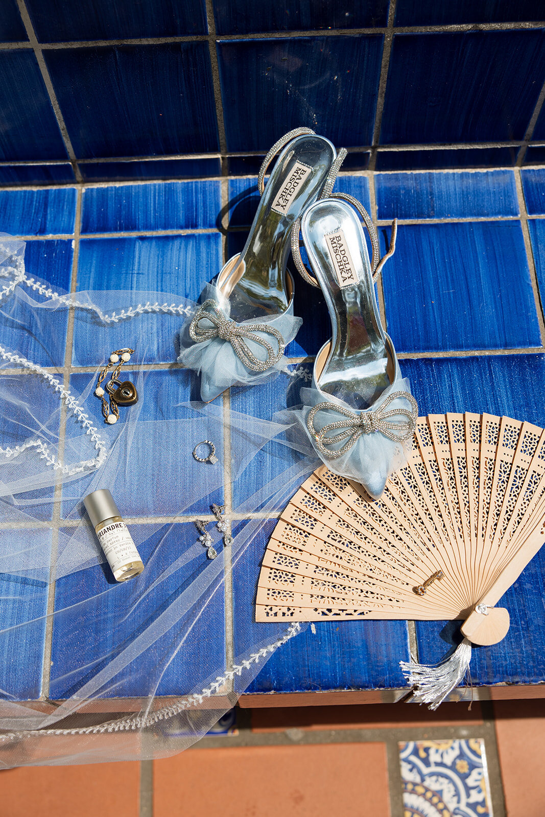 Bridal shoes and gloves at Rancho Las Lomas wedding venue