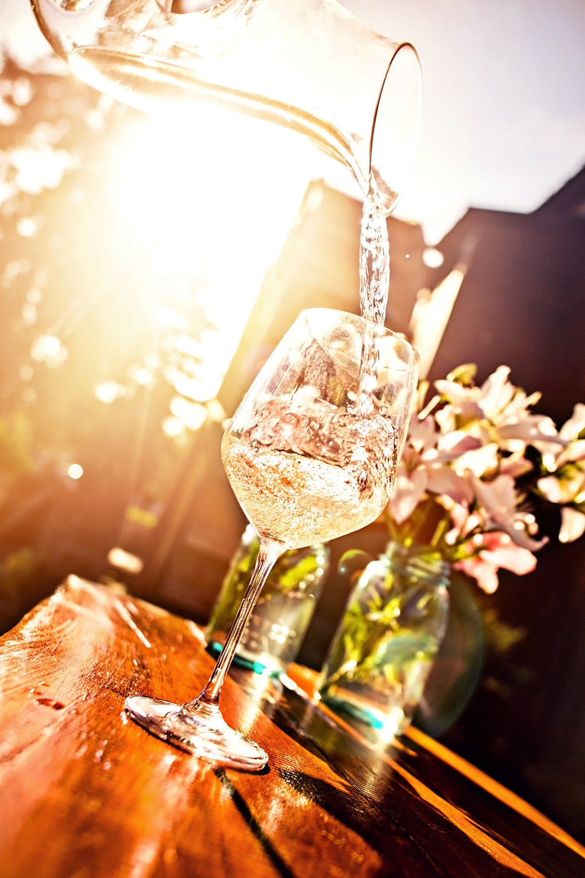 Advertising food photograph of pouring wine
