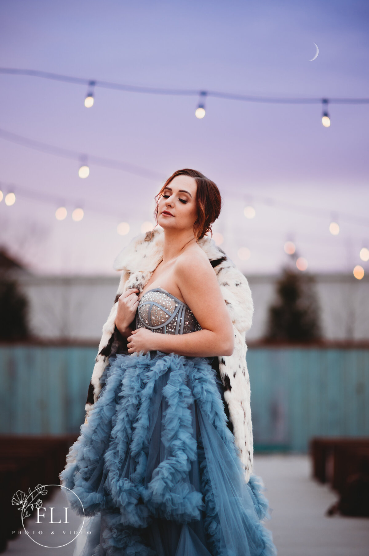 cincinnati wedding photographer videographer mojave east venue blue dress vibrant moody moon lit 