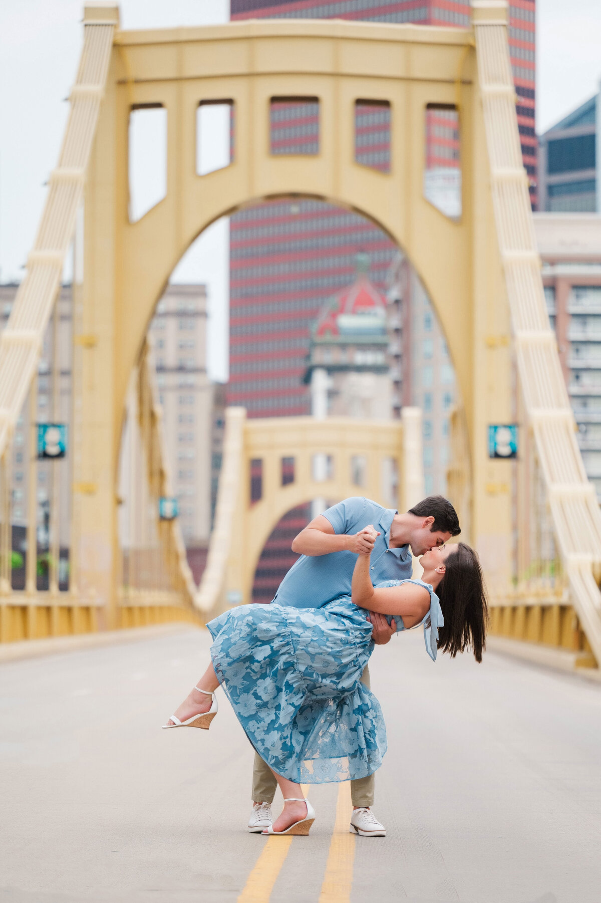 pittsburgh yellow bridges engagement picture