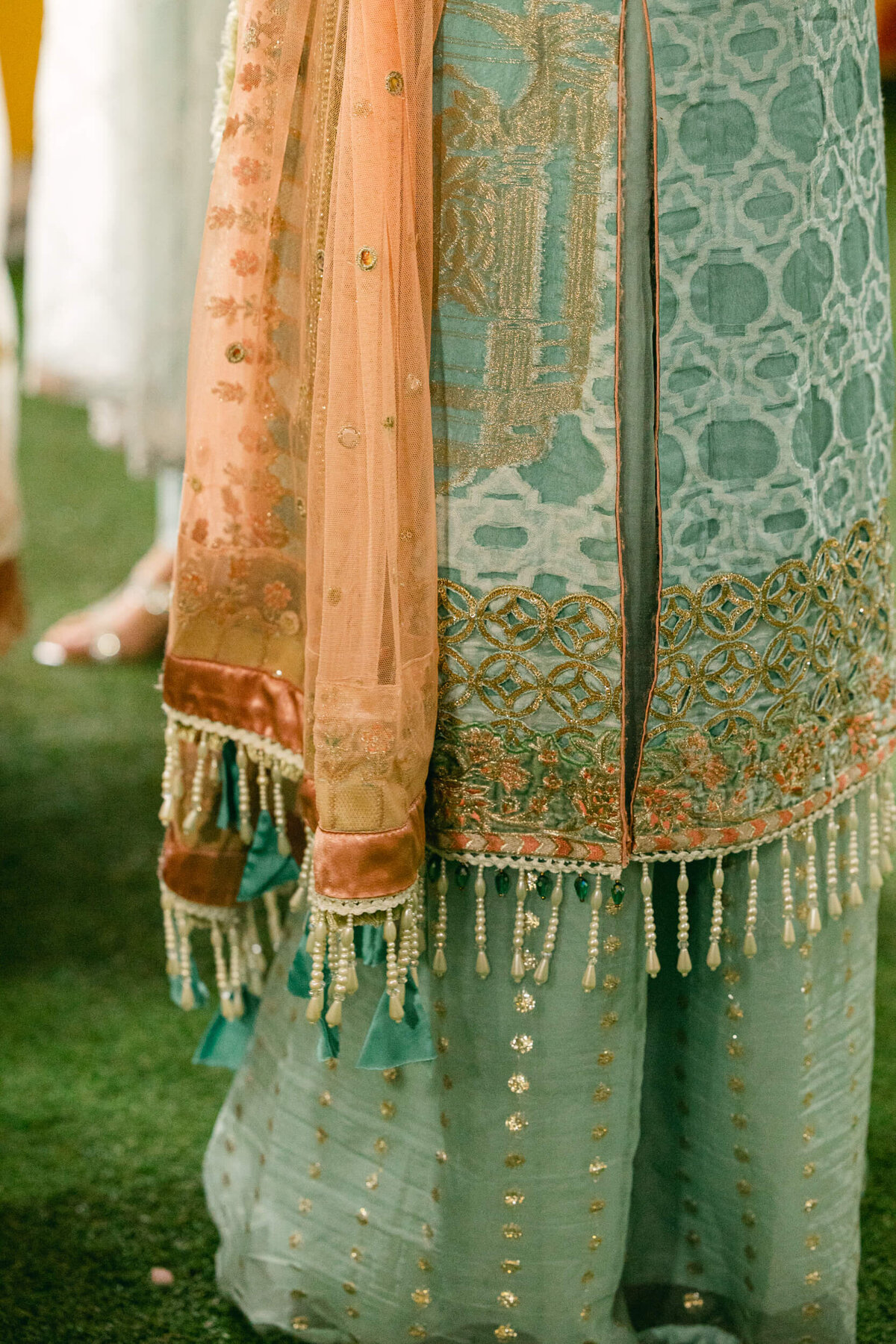 A wedding photo of a guest in her blue dress in Dublin Ireland