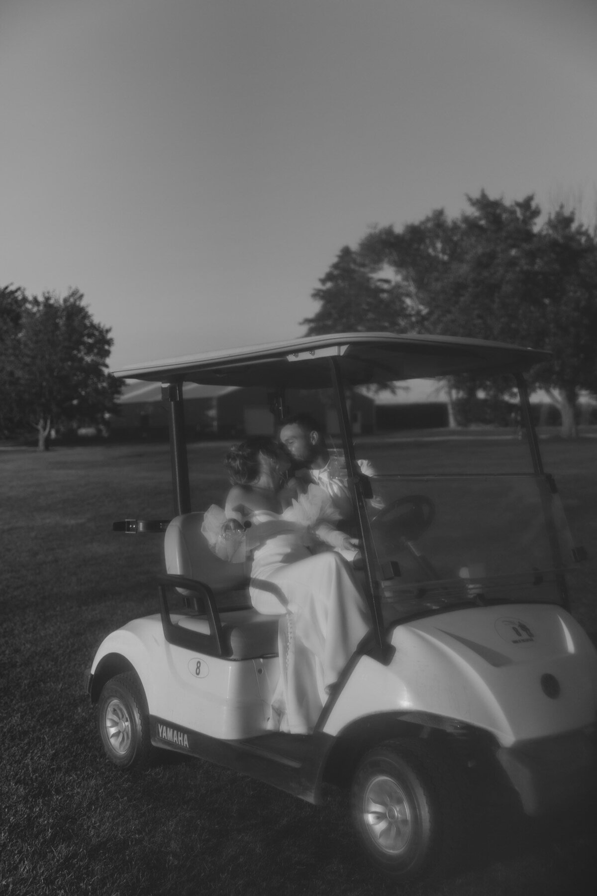 Black and White Wedding Photos on a gold cart in MN 