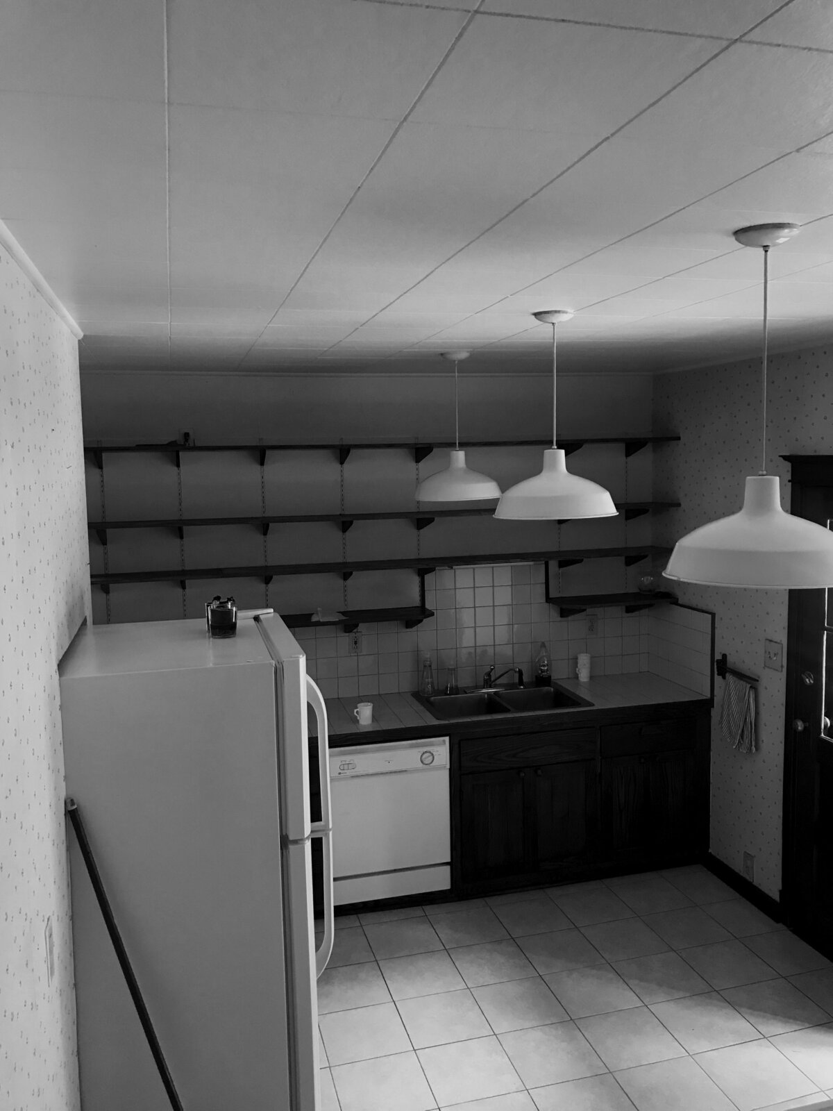 Copy of Kitchen from the stairs shelving wall