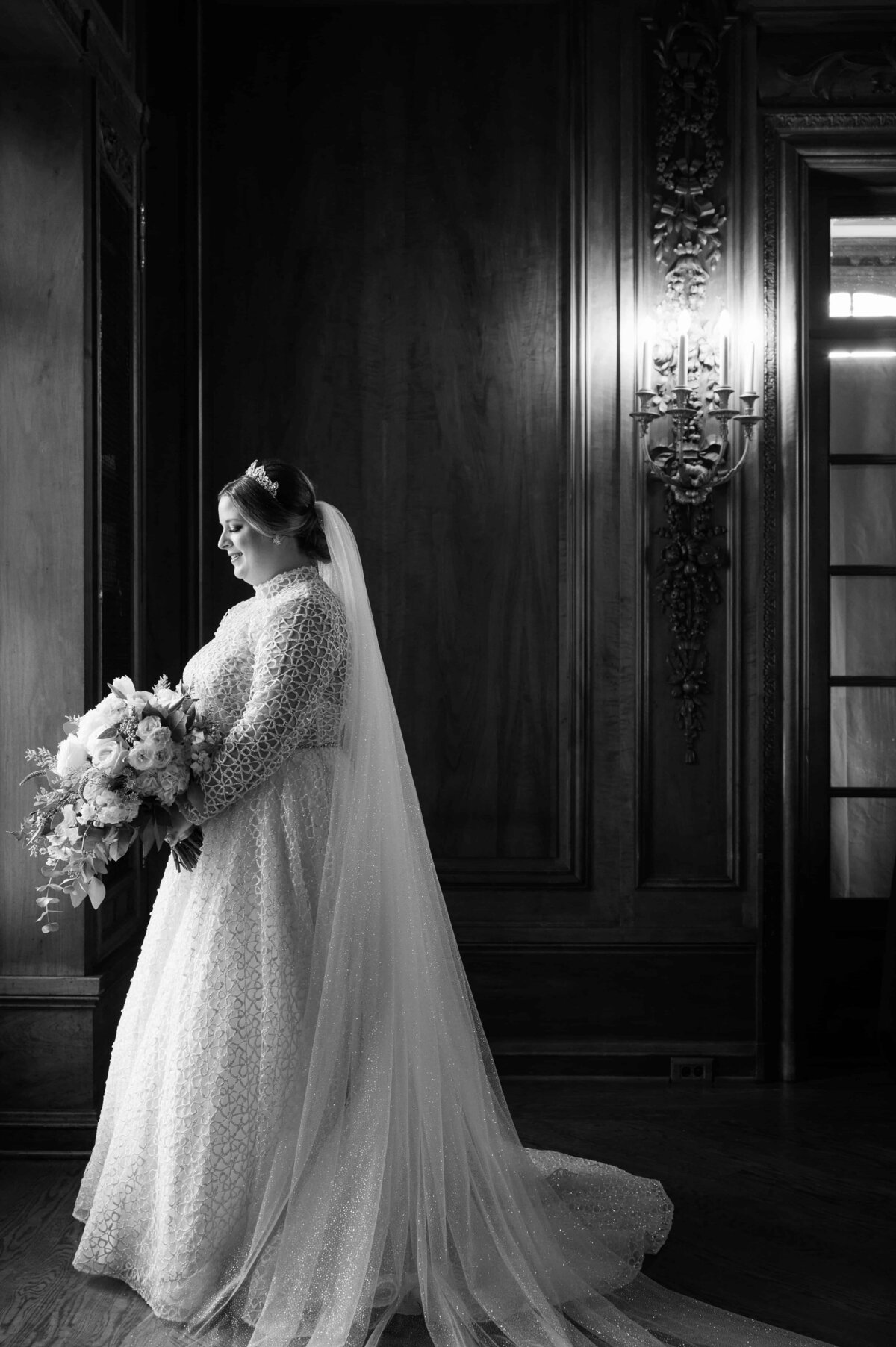 Black and White Portrait of bride at The Armour House