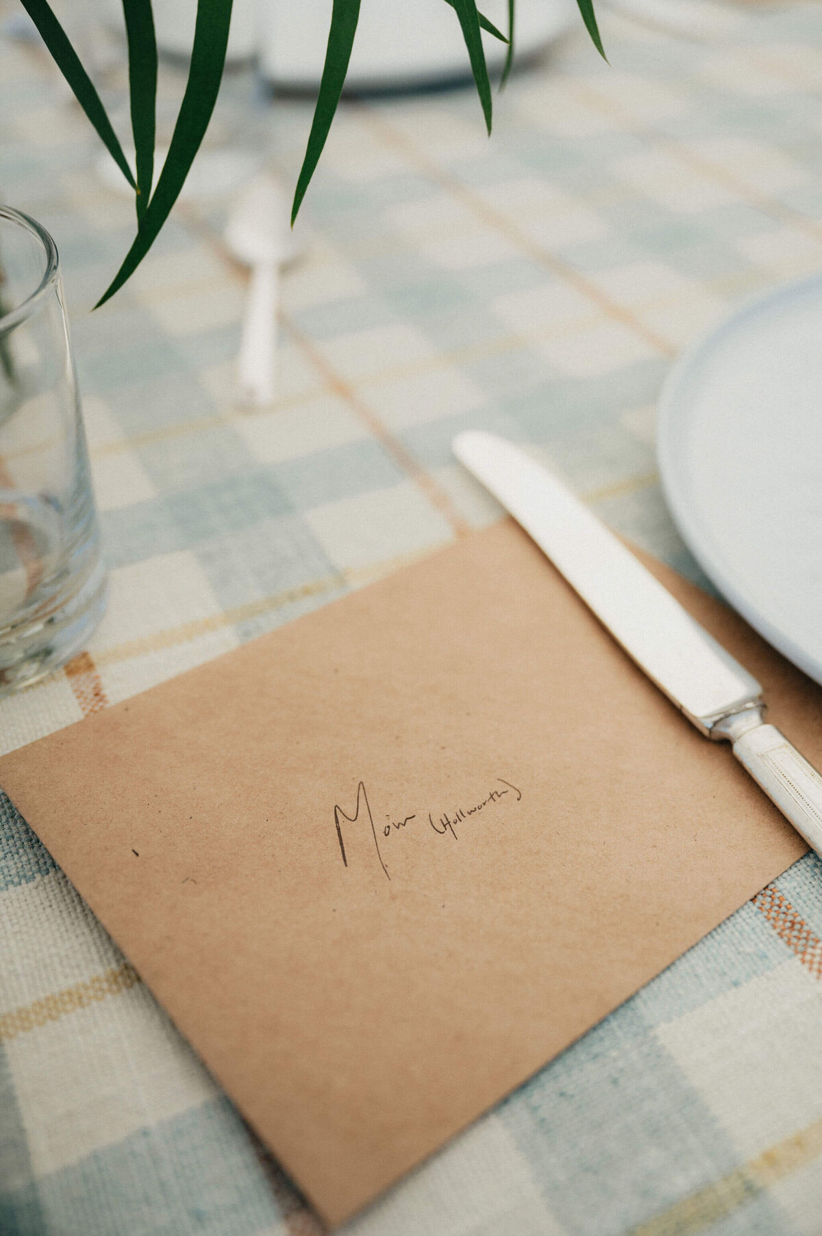Card for wedding guests on a table. 