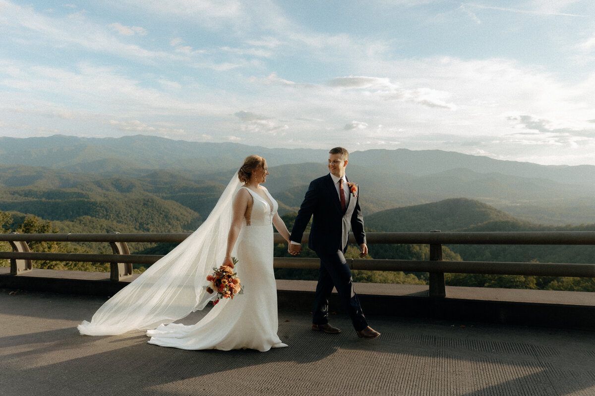 Bride and groom at their elopement  in the Smoky Mountains