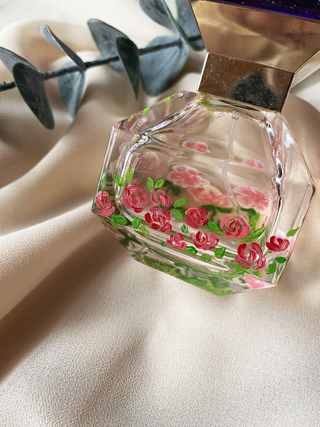 Los Angeles Bottle Painter Artist Roses on Tory Burch Perfume