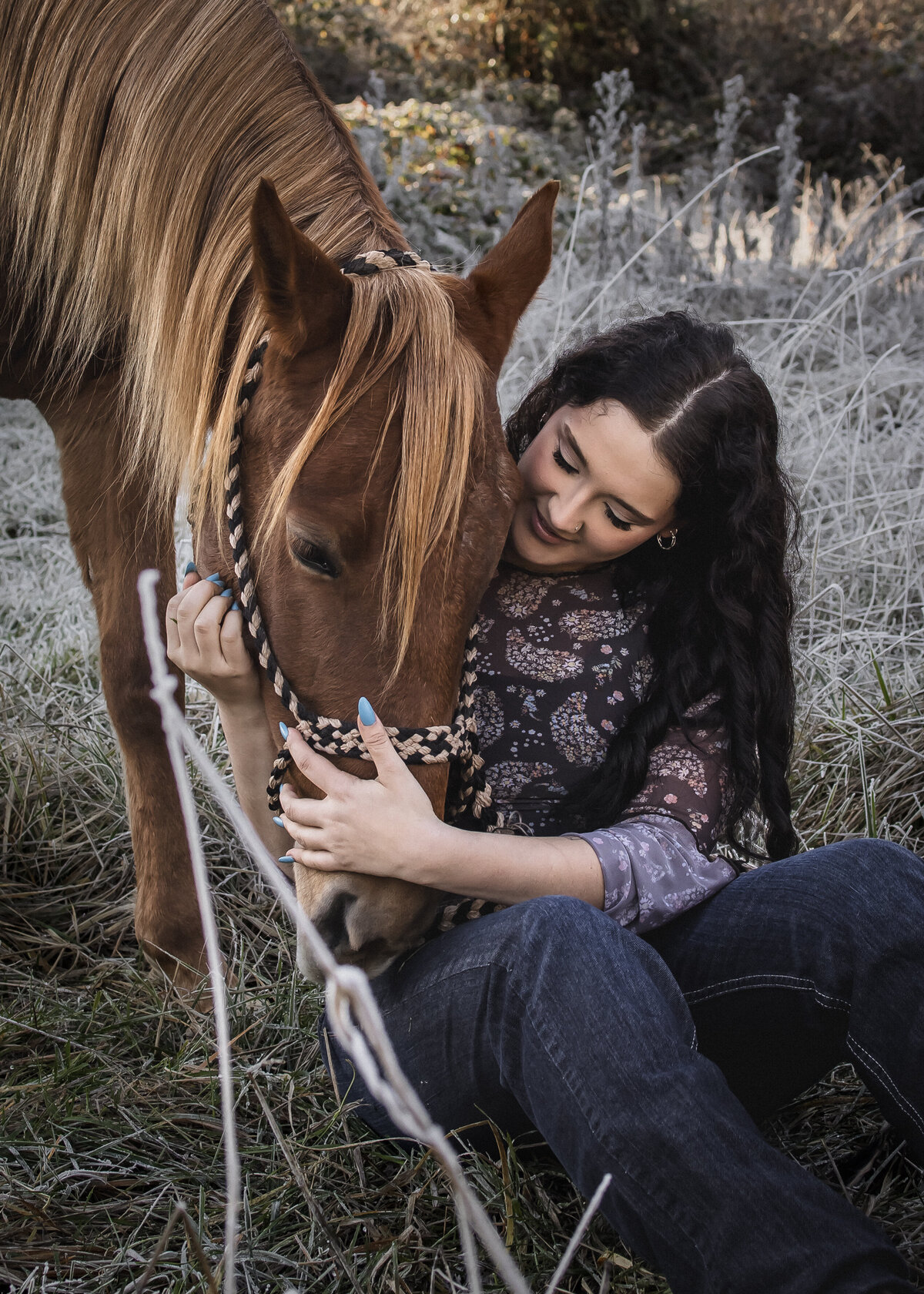 Sam Barlow High School Senior doing their senior portraits at Milo Mciver Park in Estacada in the winter with their horse.