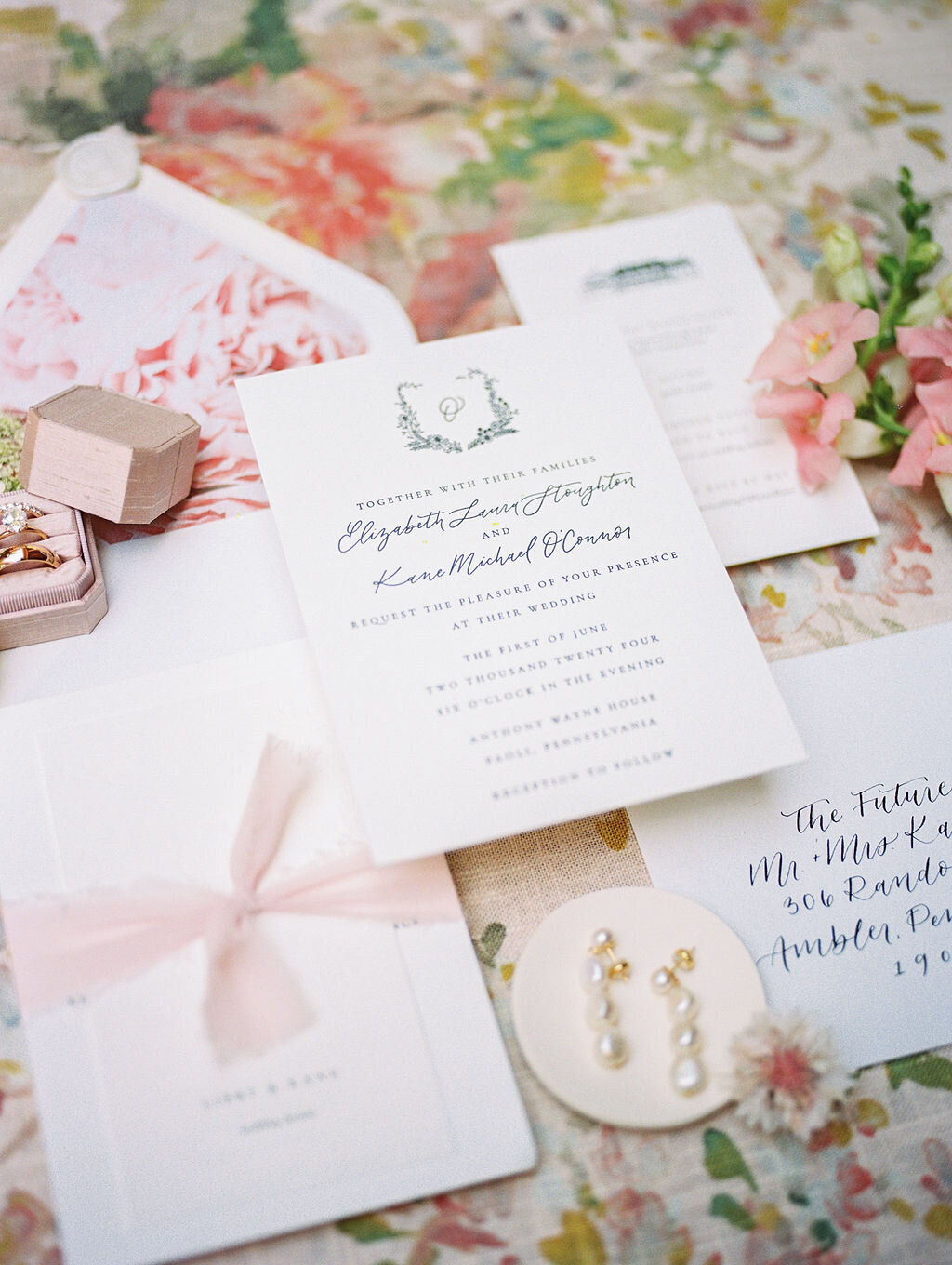 Elegant Pastel Floral Wedding Invitations | Hannah Constein Photography