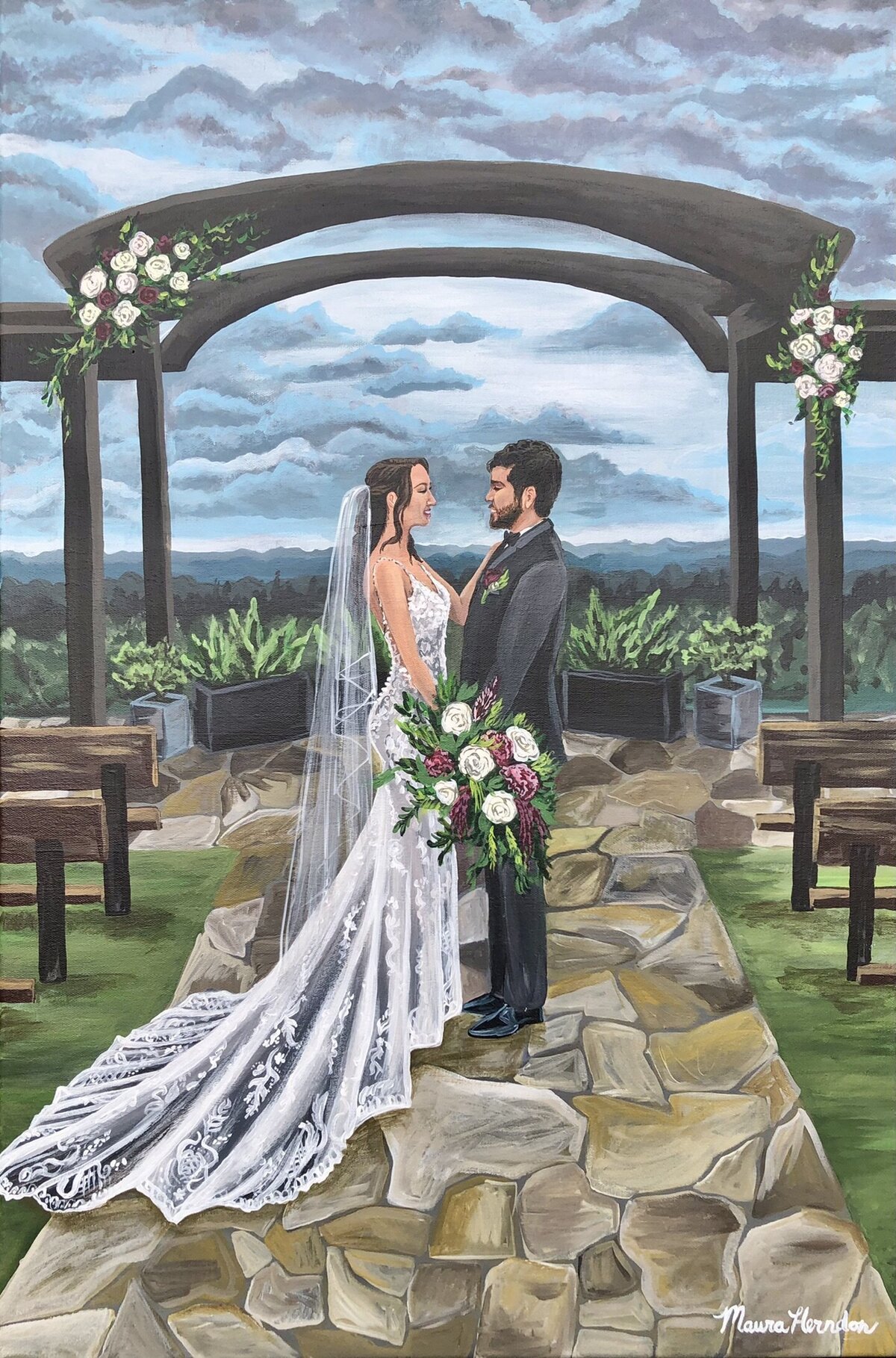 dallas texas outdoor live wedding painting by Maura Herndon