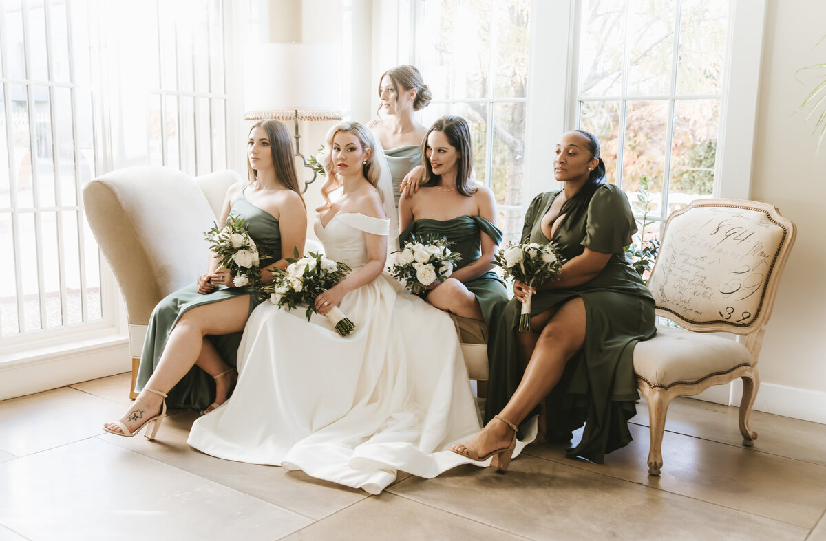 bride first look with her bridesmaids