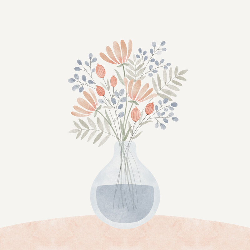 digital watercolor flowers in a vase