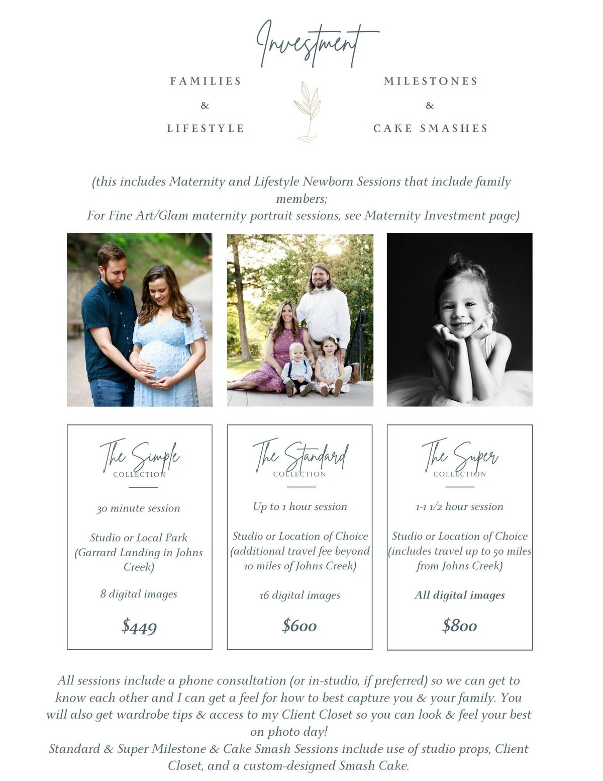 How much does family photography in Johns Creek cost?