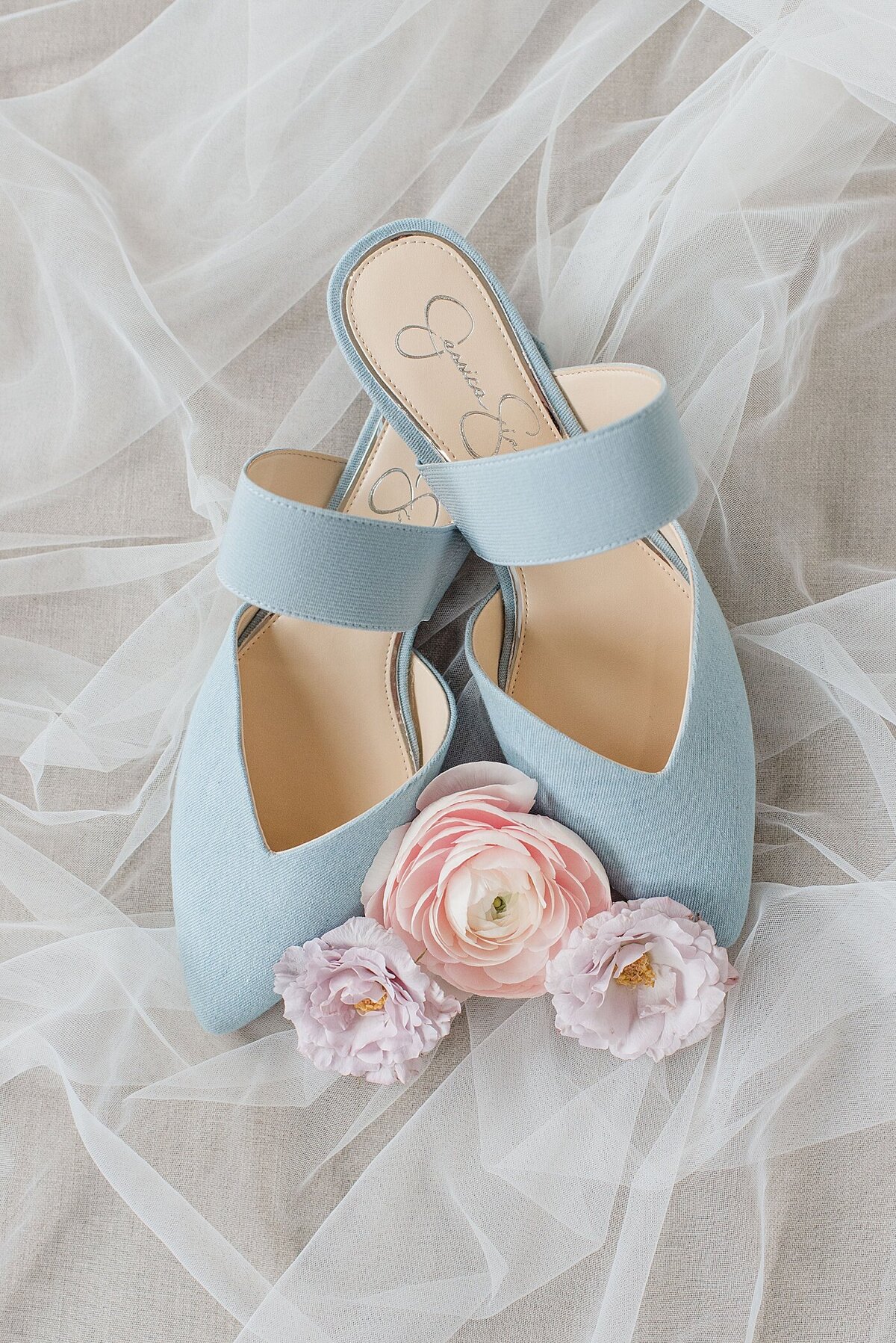 Blue wedding shoes with floral by Old Slate Florals in Ohio