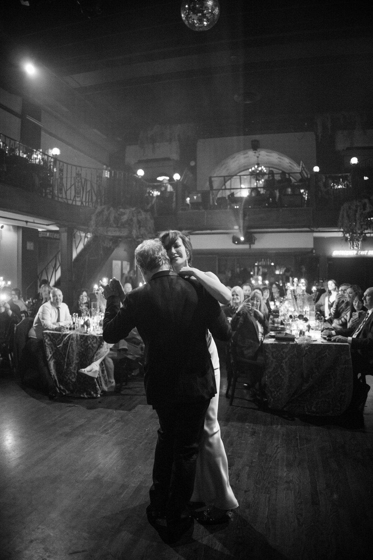 A bride and groom dance in a music venue wedding in NYC