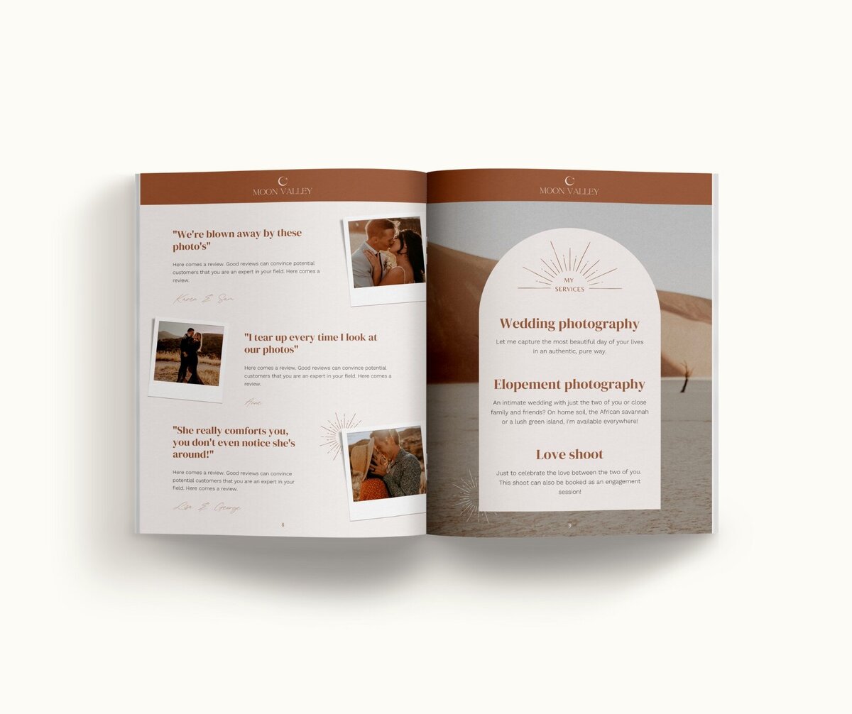 Boho pricing guide template for photographers Moon Valley 6