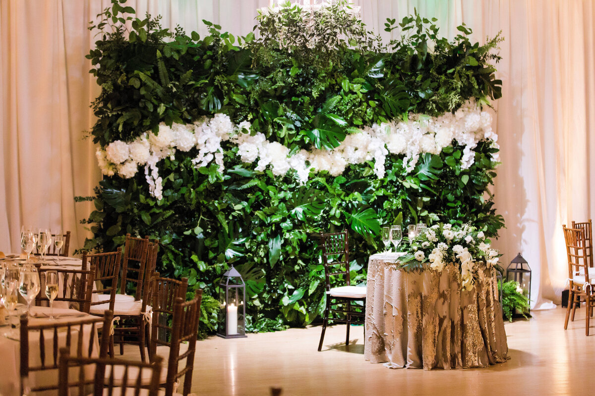 cool green wedding reception backdrop