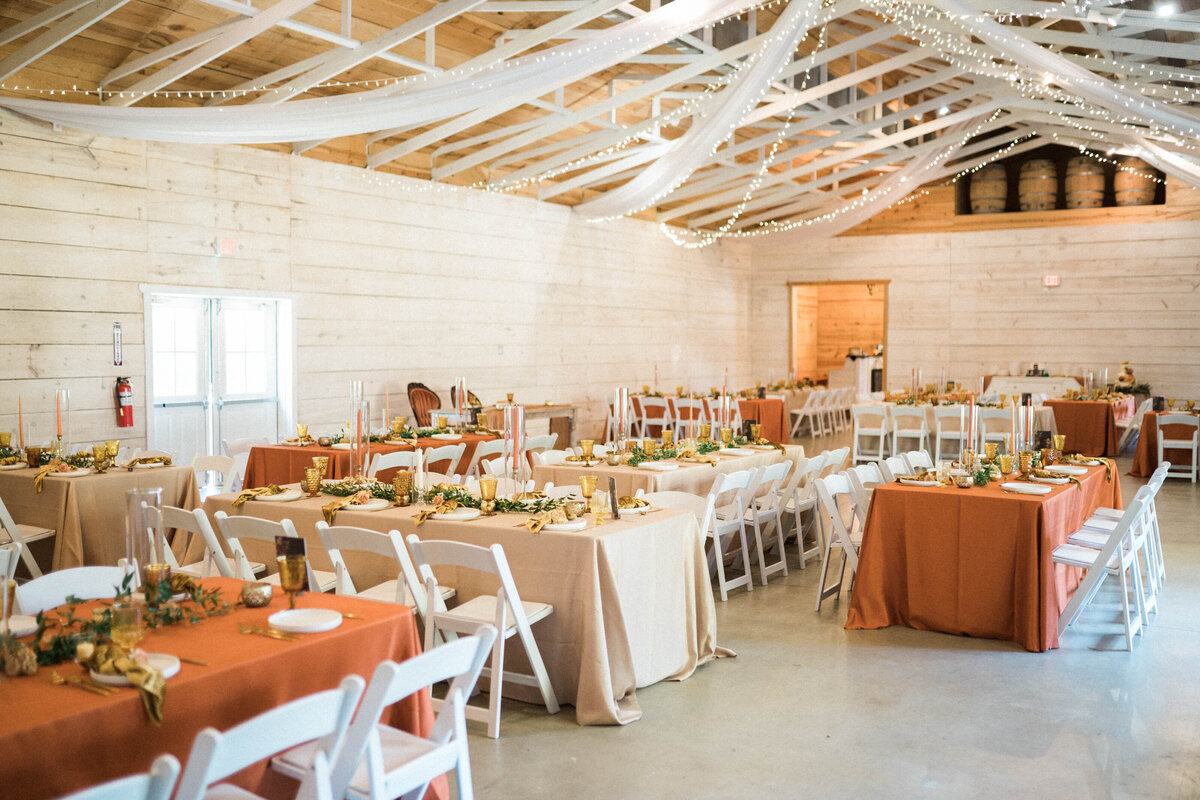 reception room set up at a wedding barn in Georgia