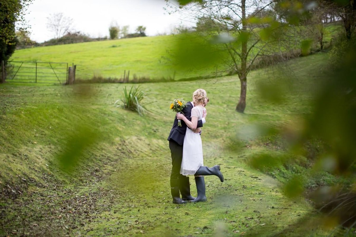 Bride and Groom at Winter Wedding at The Green in Cornwall