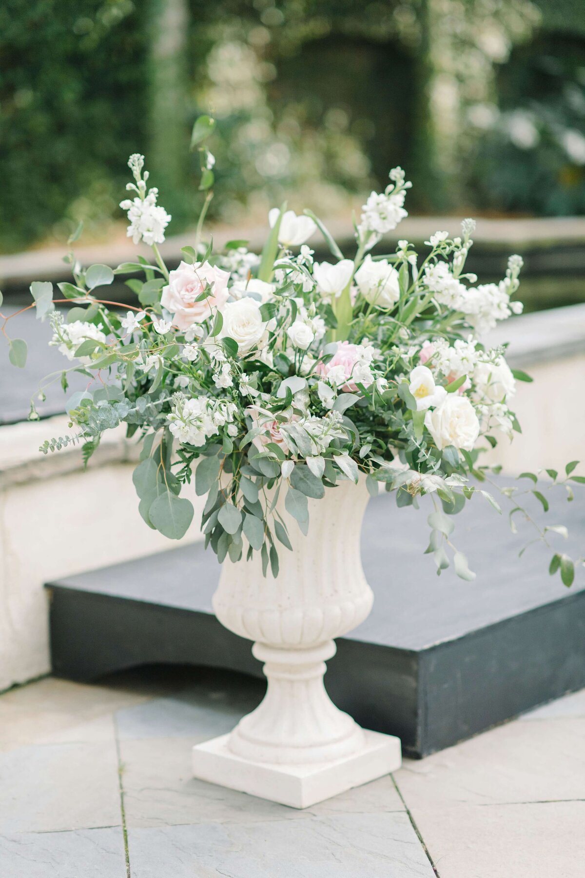 white wedding ceremony florals