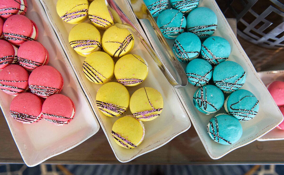 Pink, Yellow and Light Blue macaroons
