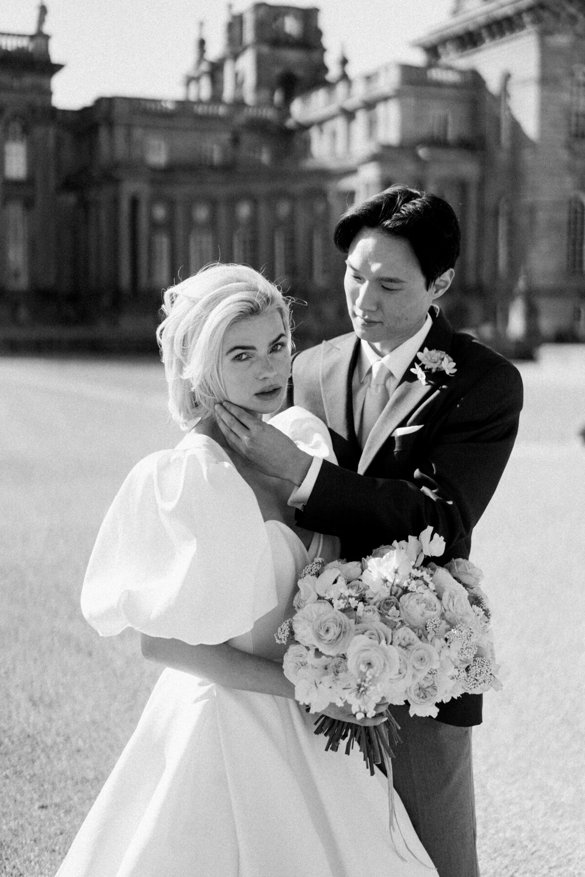 black and white wedding portraits at blenheim palace