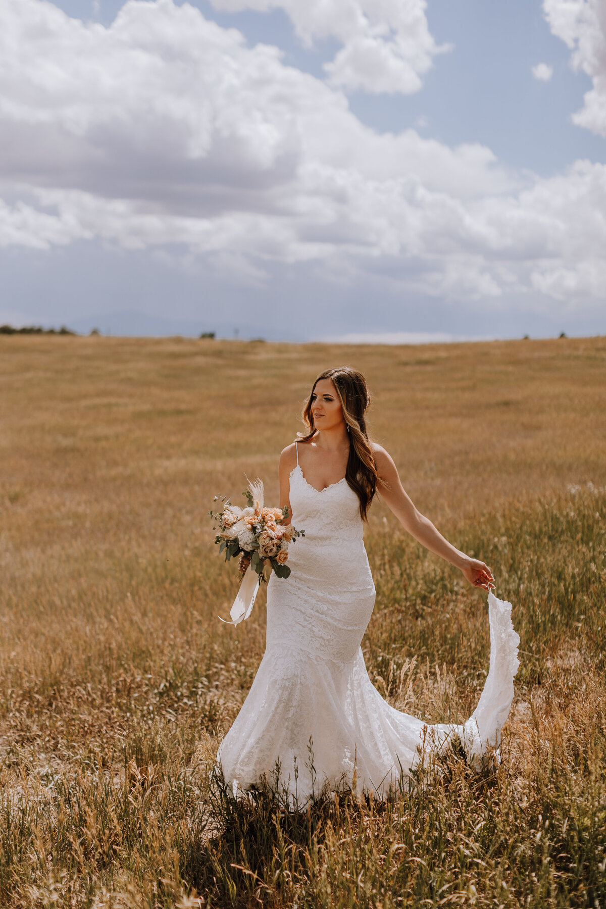 bride in open field