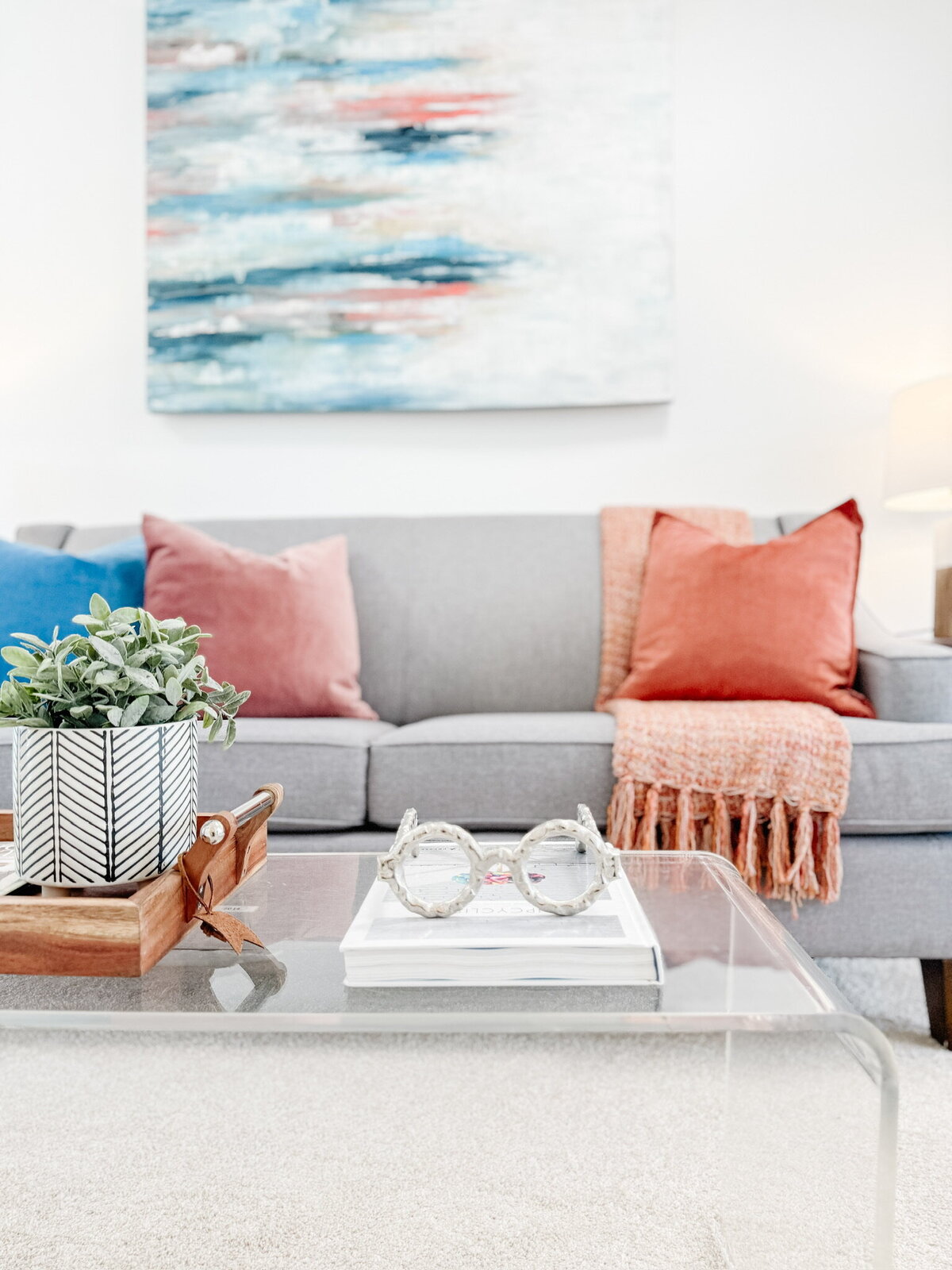 Living room with peach accents