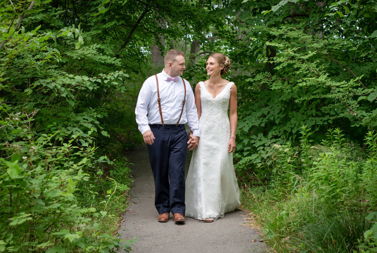 Bride and groom walking together at Kennebunkport Wedding