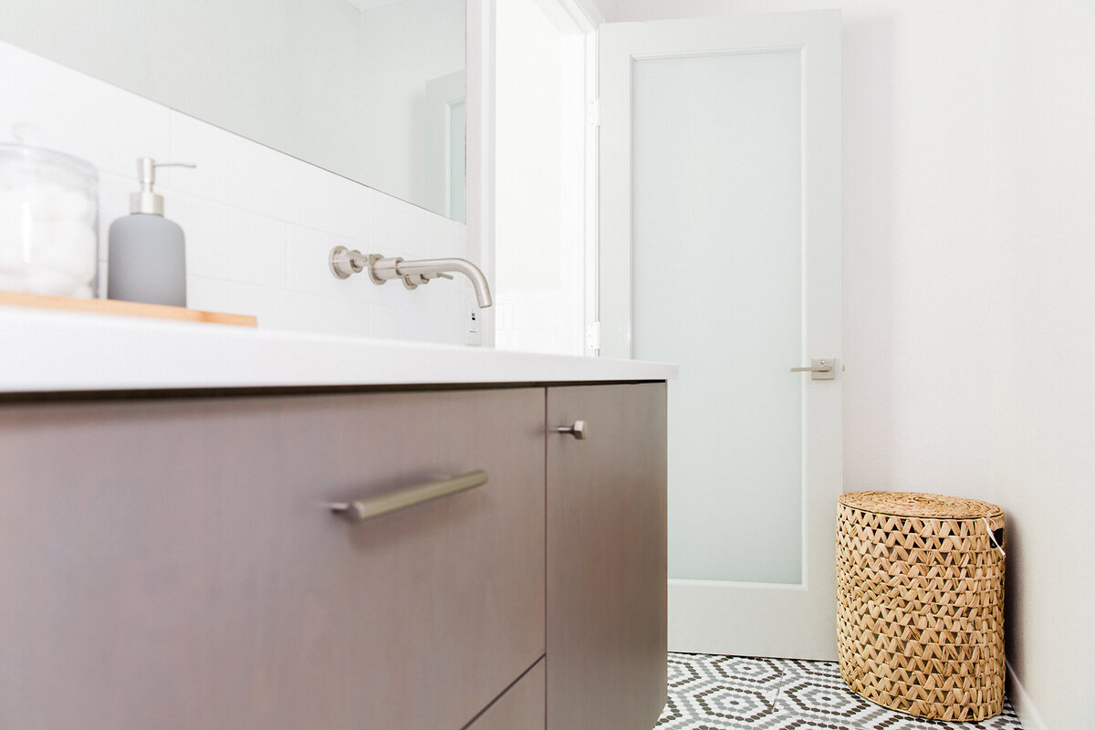 Fresh, modern bathroom remodel - interior design by Patina Living Co.