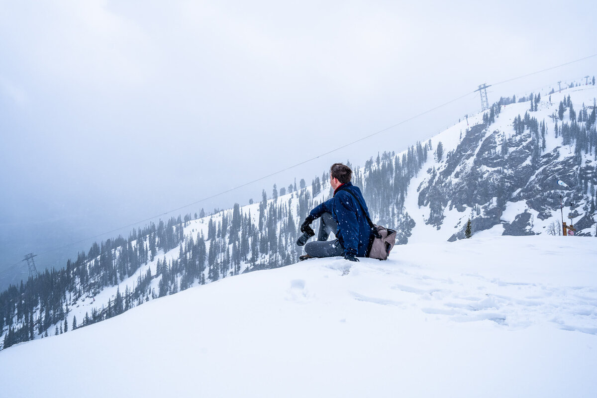 Self Portrait of Michael Fricke sitting atop a snowy mountain in a National Park in Wyoming