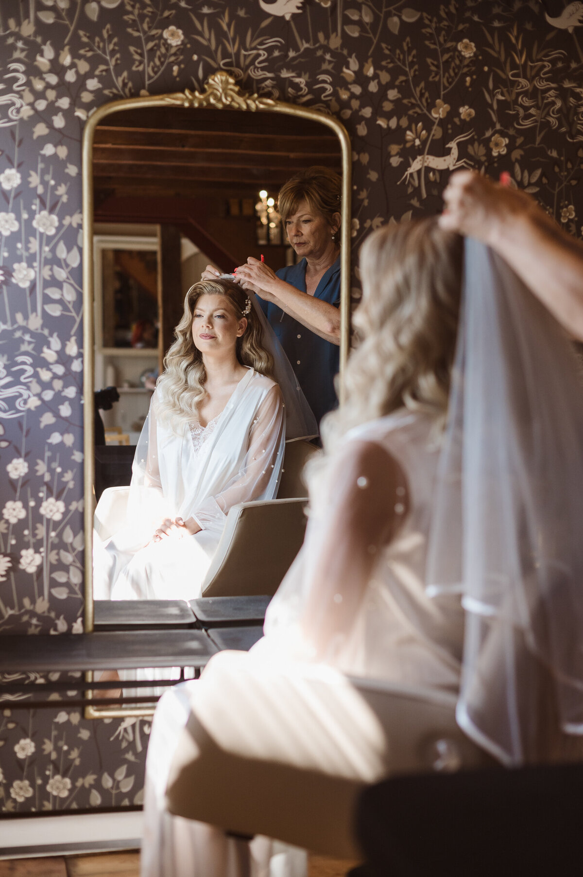 bride getting ready downstairs