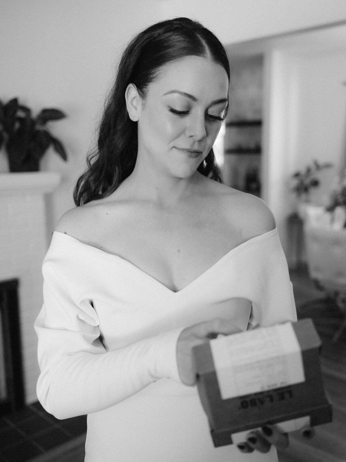black and white bridal portrait