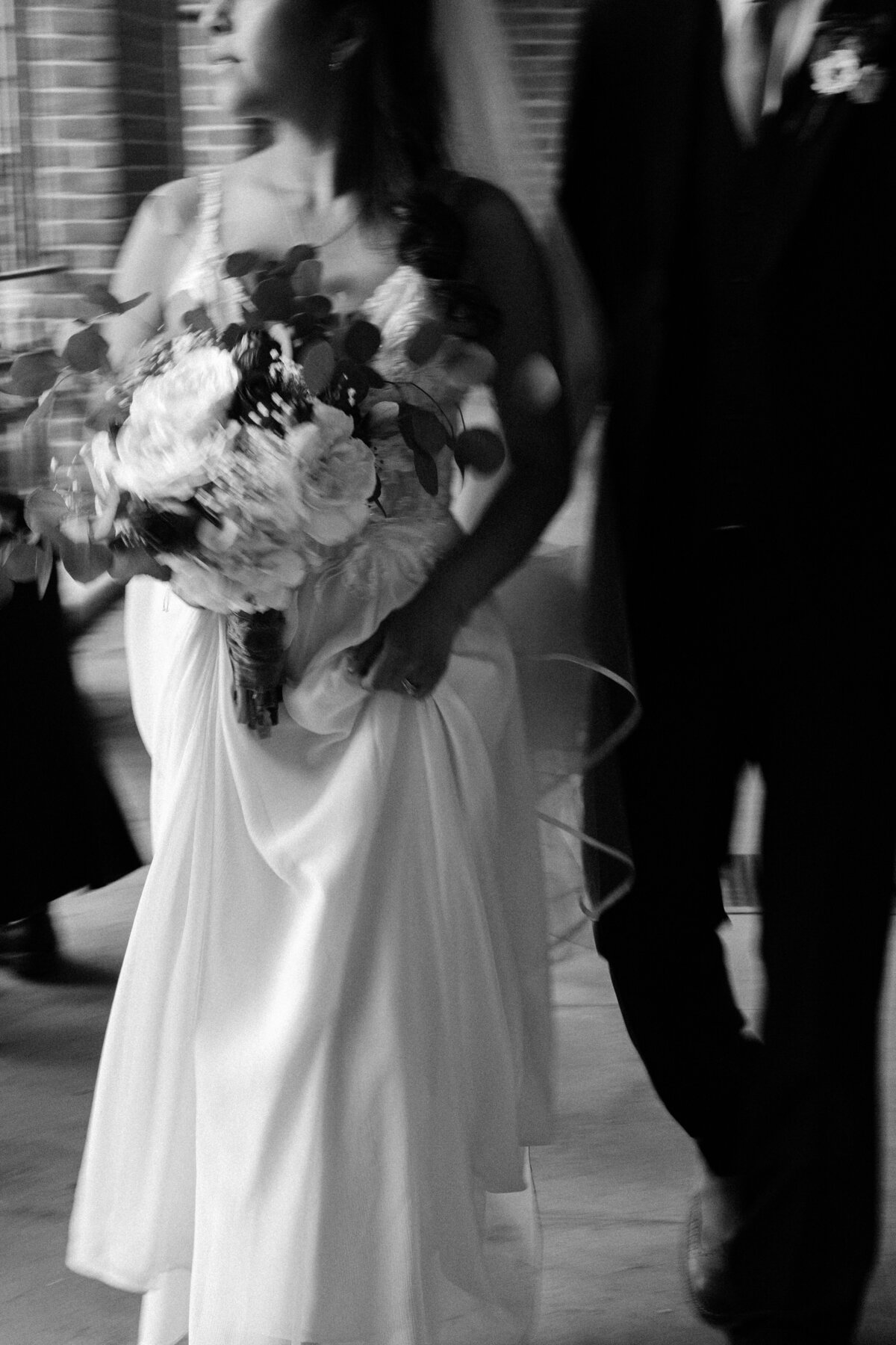 black and white blurry wedding photo