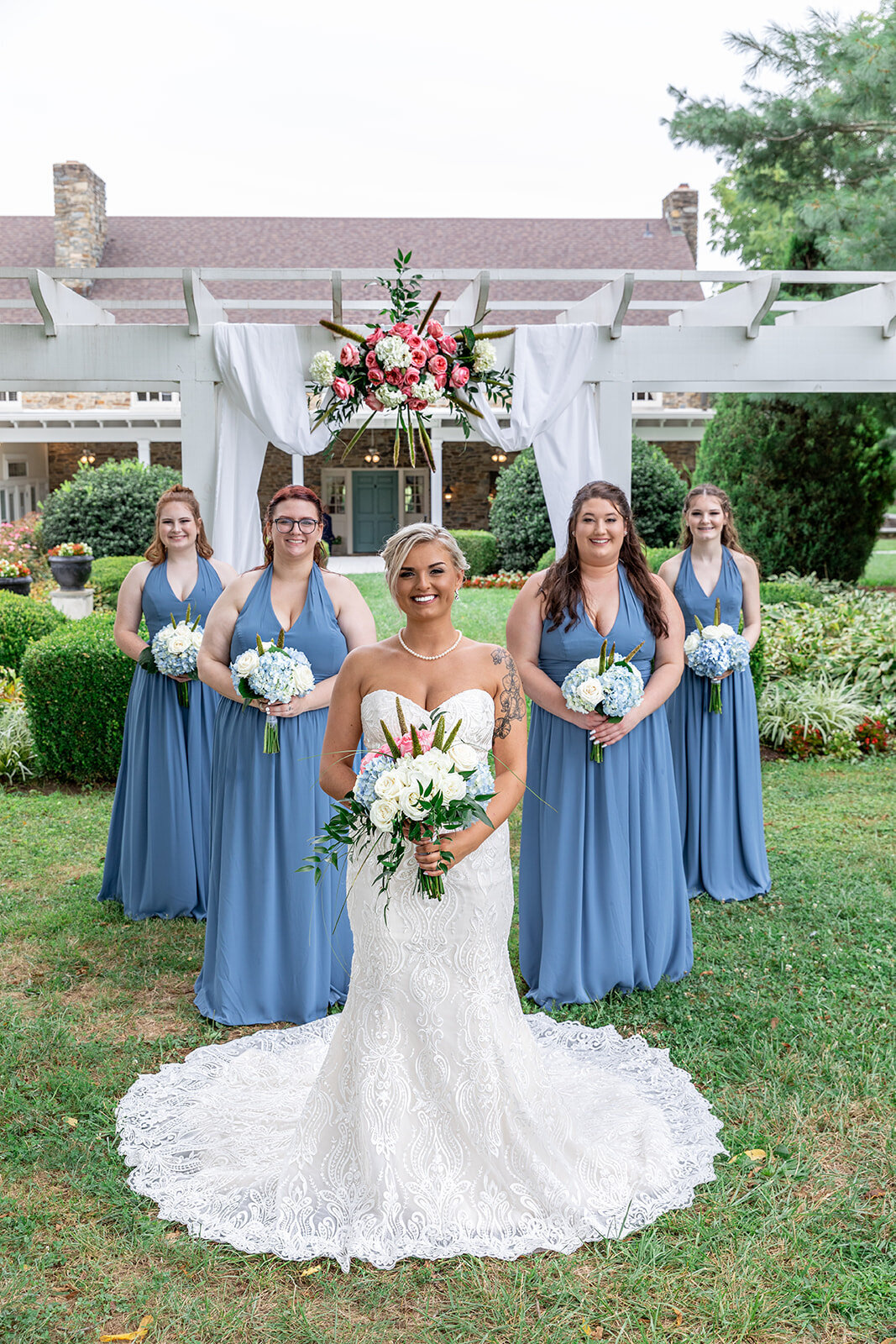 bridesmaids in light blue