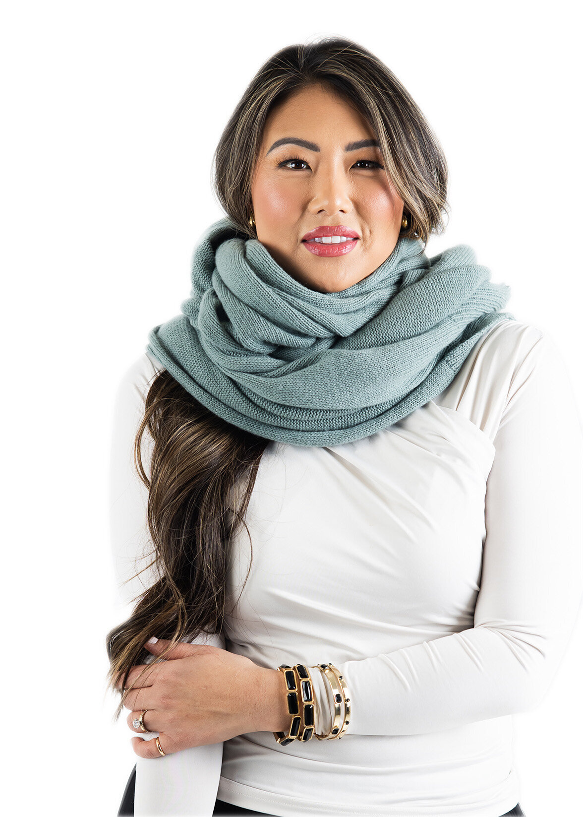 Bar Harbor Wrap Scarf Cashmere Heidi Hennessy Seaglass White Close Up 1