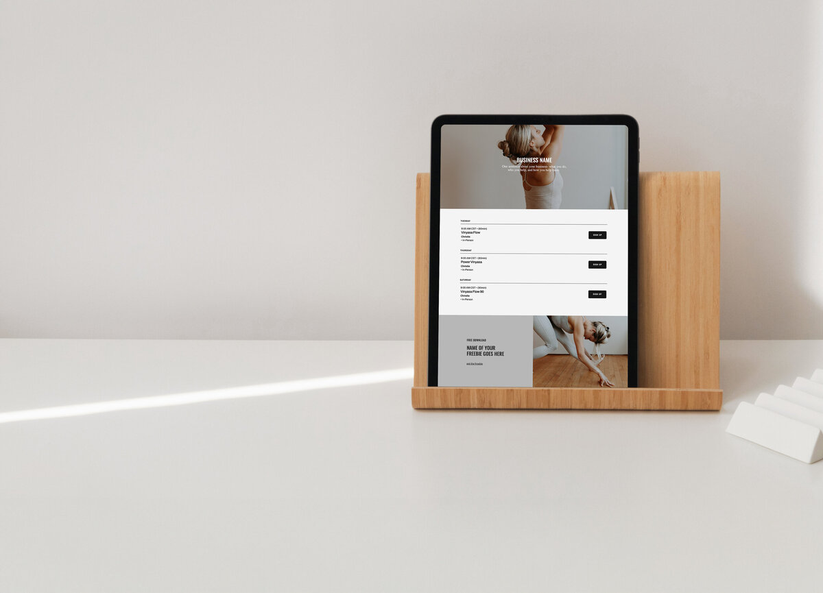 Showit website template displaying a Private Sessions page for a boutique fitness studio.