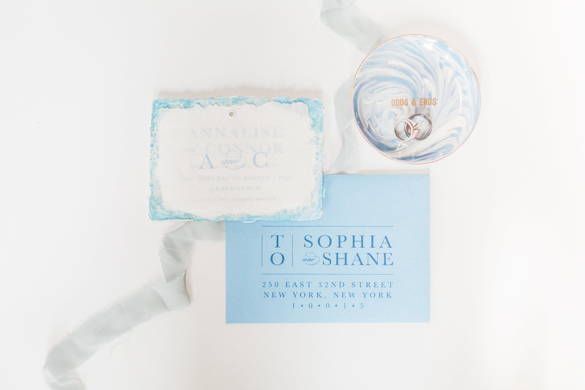 french blue vellum wedding invitation