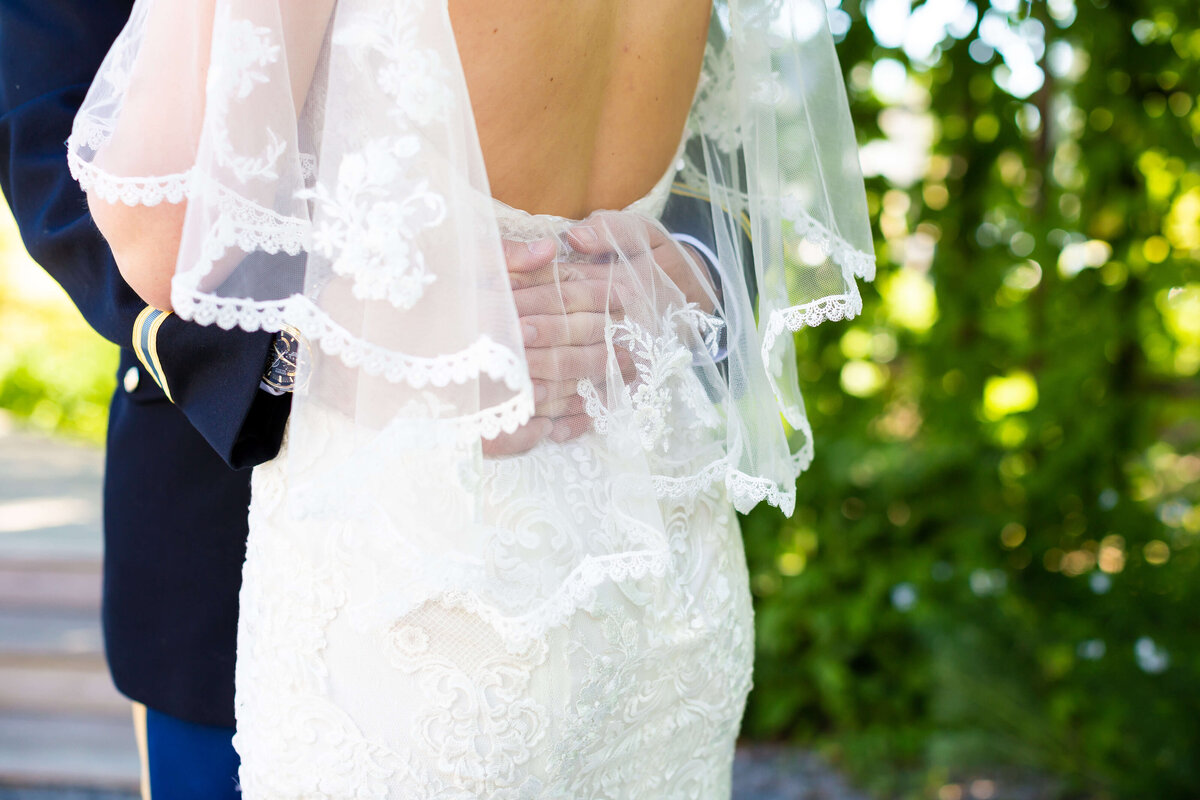 Back of brides wedding gown designed by Winnie Couture