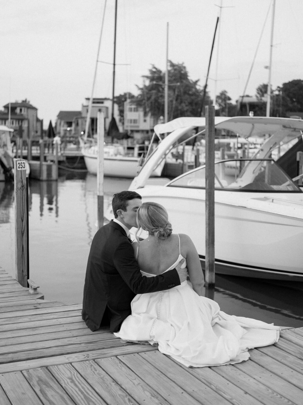 Bride and groom on the dock at Cleveland Yachting Club