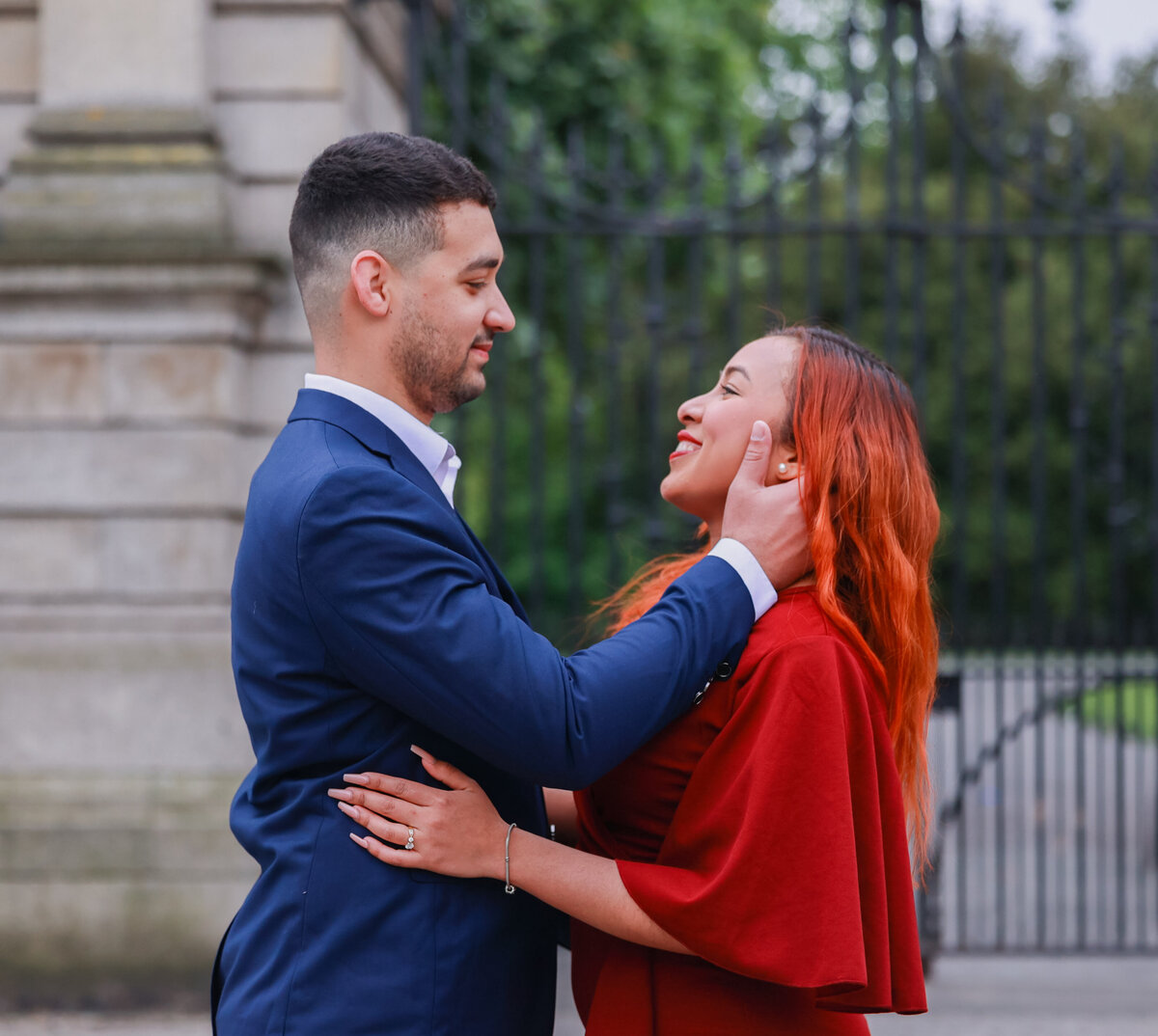 engaged couple in city center Dublin Ireland by Ireland wedding photographer Amanda Richardson Photography