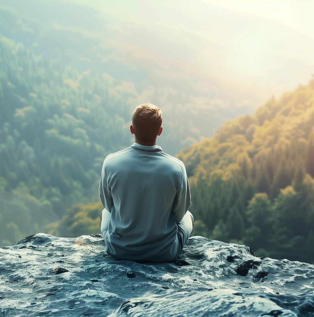 Hombre contemplando el valle en búsqueda de respuestas a través del Código Bíblico.