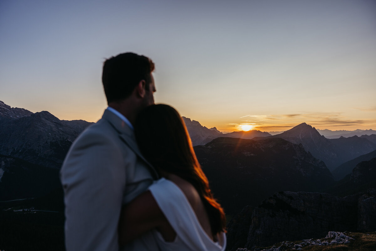 Sweet couple intimate mountain top elopement Tre Cime Dolomites
