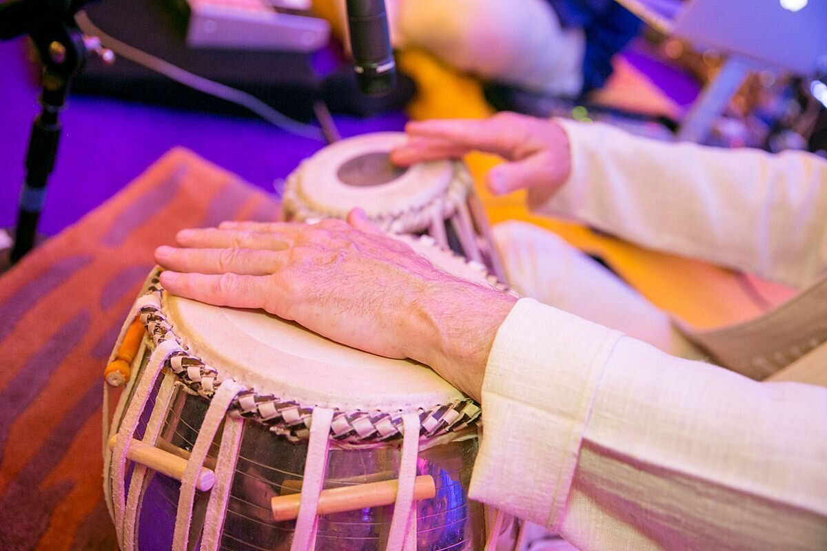 dhol drummer plays traditional  Indian music at a mendhi celebration in Nashville, TN