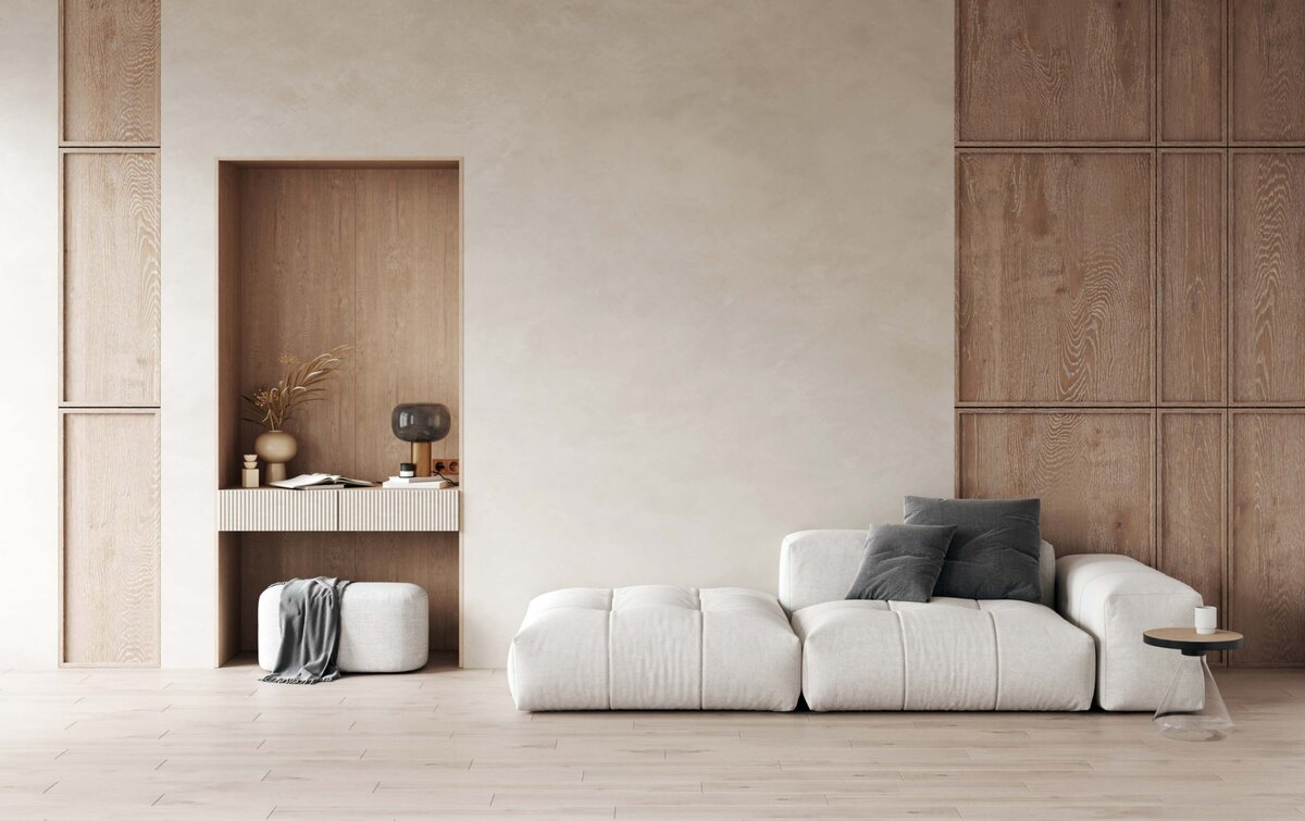 Elegantes Wohnzimmer mit minimalistischem Design – ein Beispiel für Interior Design Grünwald