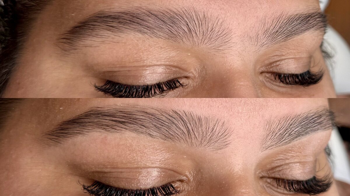before and after brow wax on naturally full brows